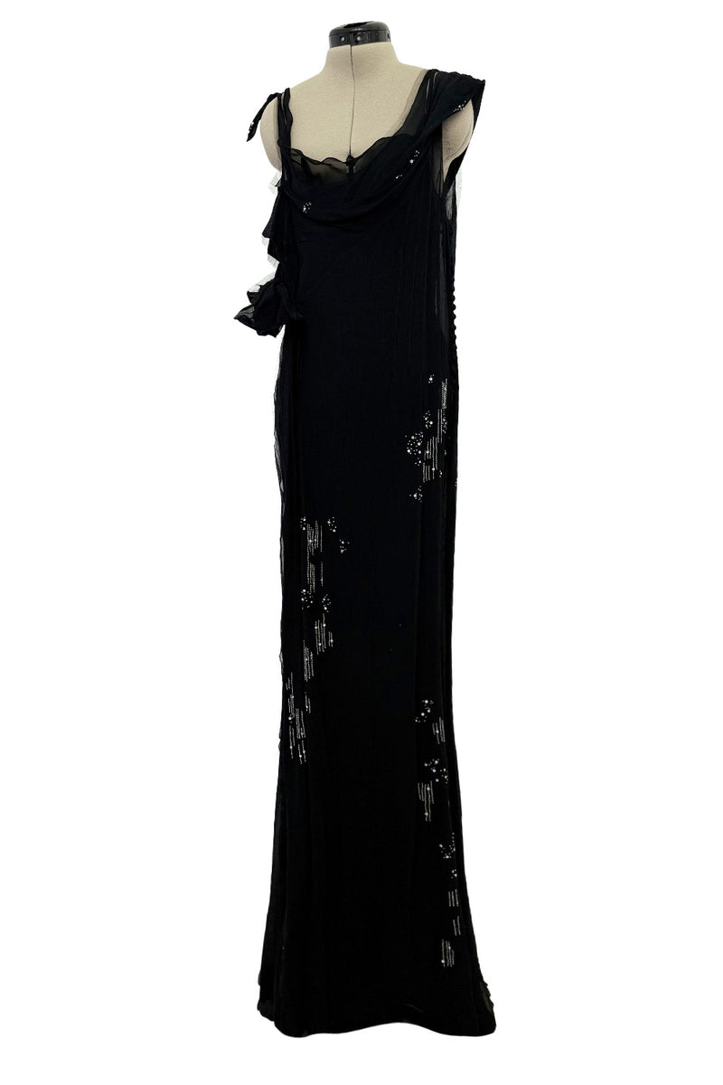 Phenomenal Fall 2006 John Galliano Black Silk Chiffon Dress w Sequins & Beading