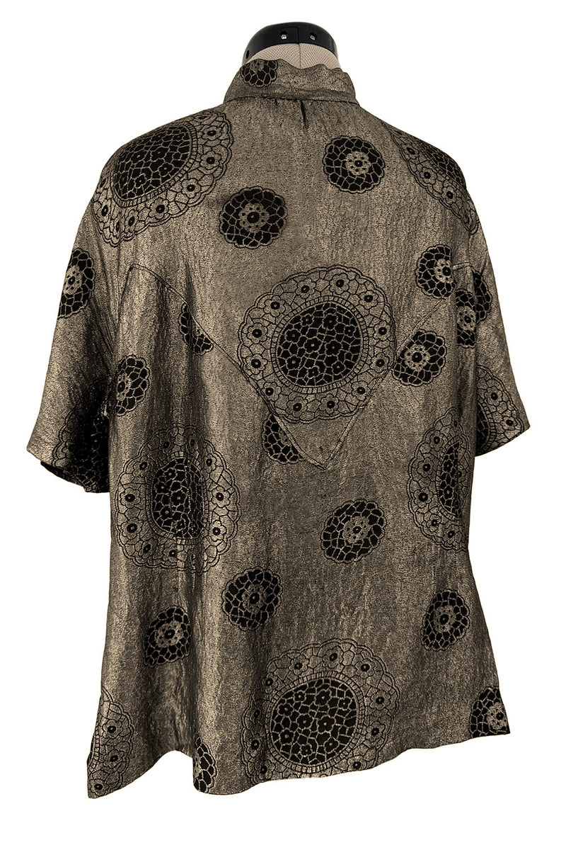 Decadent 1920s Unlabeled Real Metal Thread Metallic Lame & Black Pattern Easy Fit Top