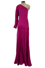 Chic Spring 2008 Yves Saint Laurent by Stefano Pilati Runway Look 35 Deep Fuchsia Pink Silk One Shoulder Dress