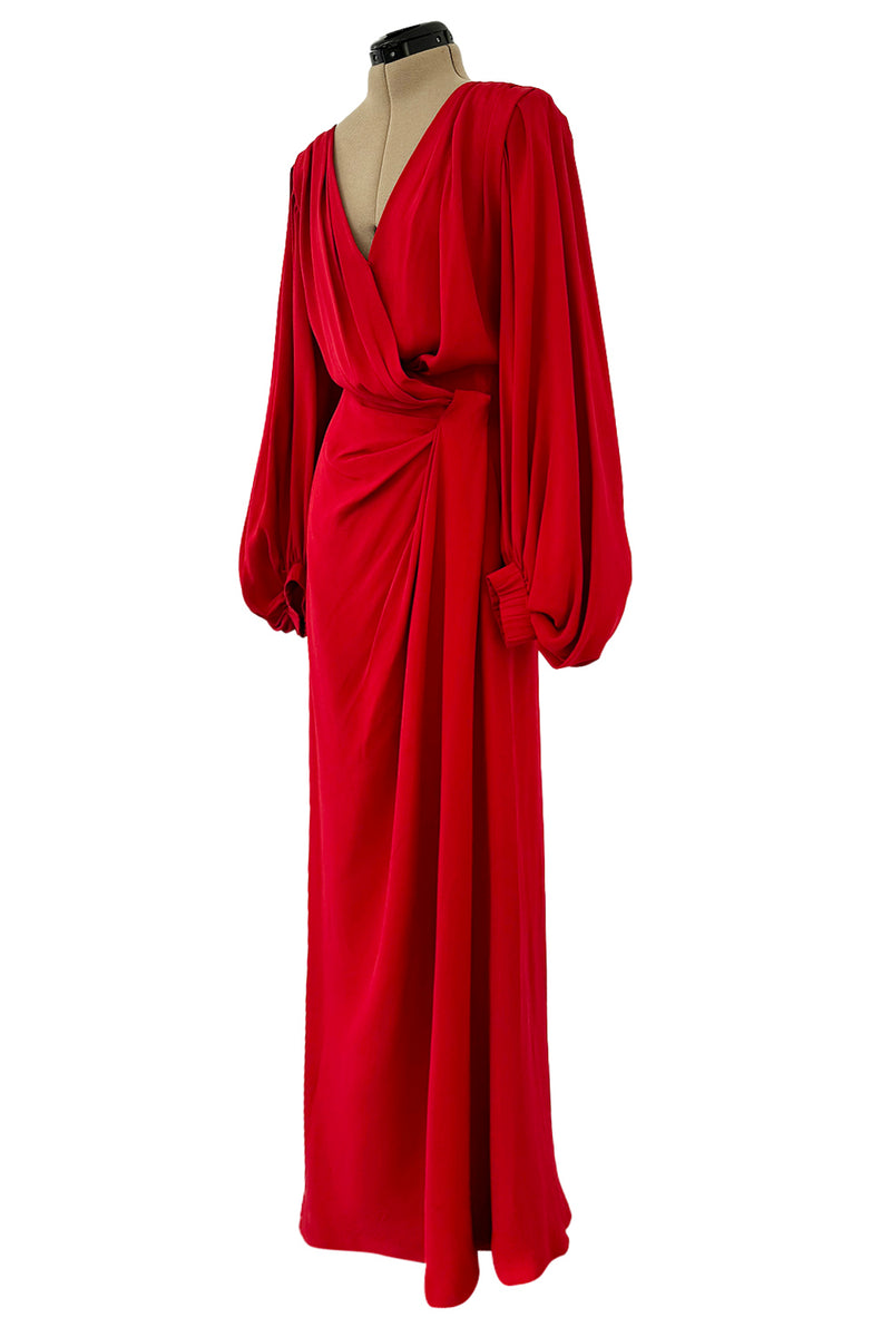 Gorgeous Spring 1990 Yves Saint Laurent Runway Red Silk Crepe Wrap Dress