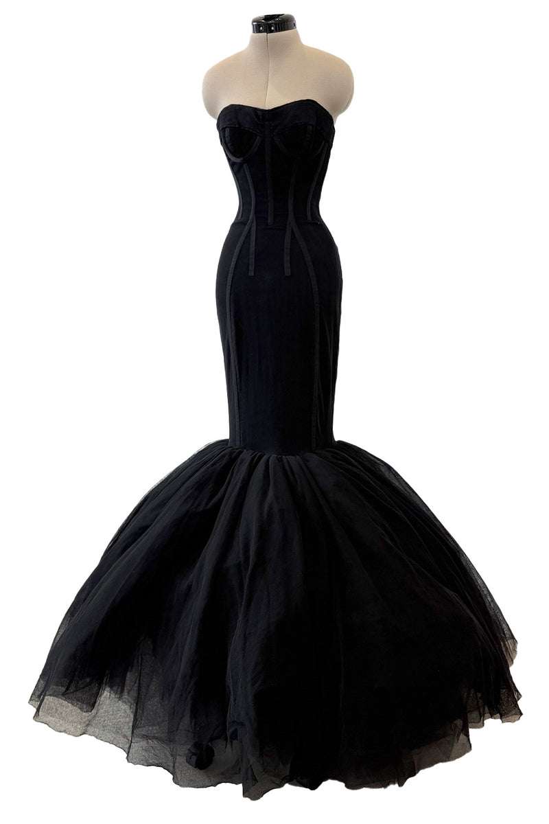 Rare 2008 Dolce & Gabbana Black Silk Net Corset Lace Up Dress w Massiv Shrimpton Couture Rare 2008 Dolce & Gabbana Black Silk Net Corset Lace Up Dress w Massiv Shrimpton Couture