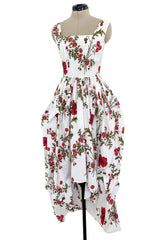 Pretty Spring 2019 Alexander McQueen by Sarah Burton Crisp White Cotton & Red Floral Print Dress