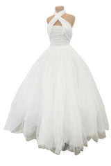 Fairy Tale 2010s Giambattista Valli White Dotted Silk Tulle Wedding Dress w Full Layered Netted Skirt
