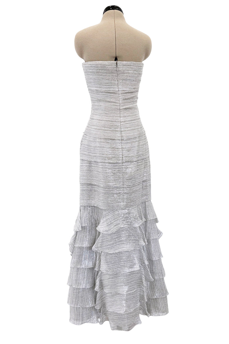 Etheral Spring 2018 Chanel by Karl Lagerfeld Runway Look 89 Finale Strapless Metallic Silver Dress