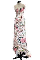 Phenomenal Spring 2006 Roberto Cavalli Pink Floral Print on Ivory Jersey Dress (Copy)