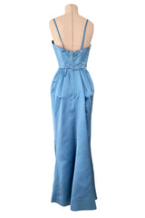 Outstanding 1960s Christian Dior by Marc Bohan Demi-Couture Sky Blue Silk Bombshell Dress