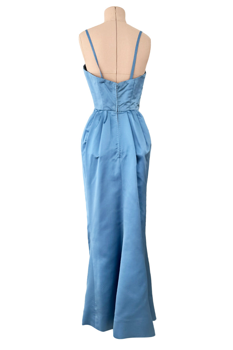 Outstanding 1960s Christian Dior by Marc Bohan Demi-Couture Sky Blue Silk Bombshell Dress