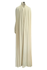 1970s Yuki by Gnyuki Torimaru for Rembrandt Ivory Jersey Caftan Dress W Gathered Front