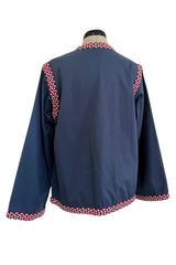 Spring 1977 Yves Saint Laurent Runway Blue Cotton Jacket w Wide Red, White & Blue Braided Trim