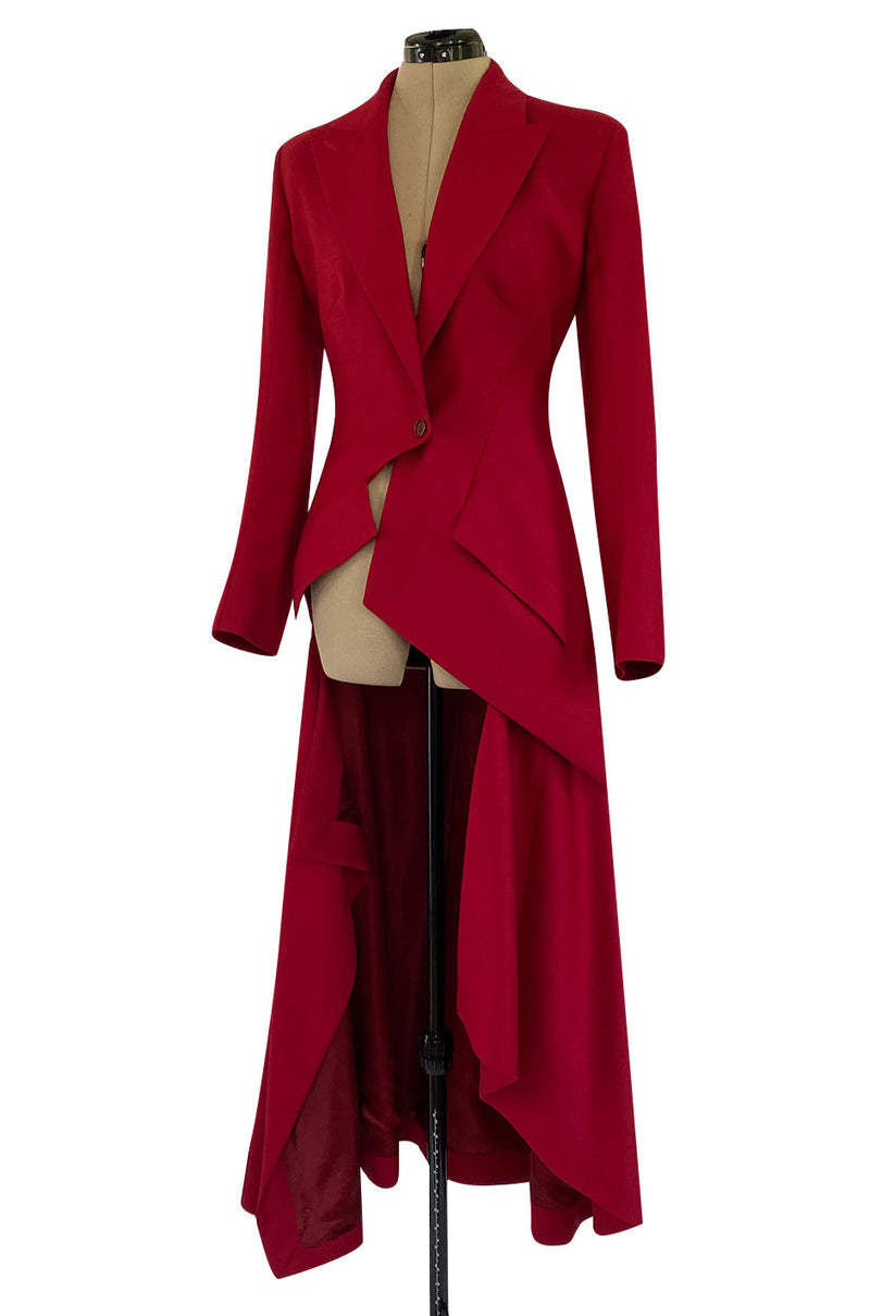 Important Fall 1999 Alexander McQueen 'The Overlook' Immaculately Tailored Deep Red Fantail Coat