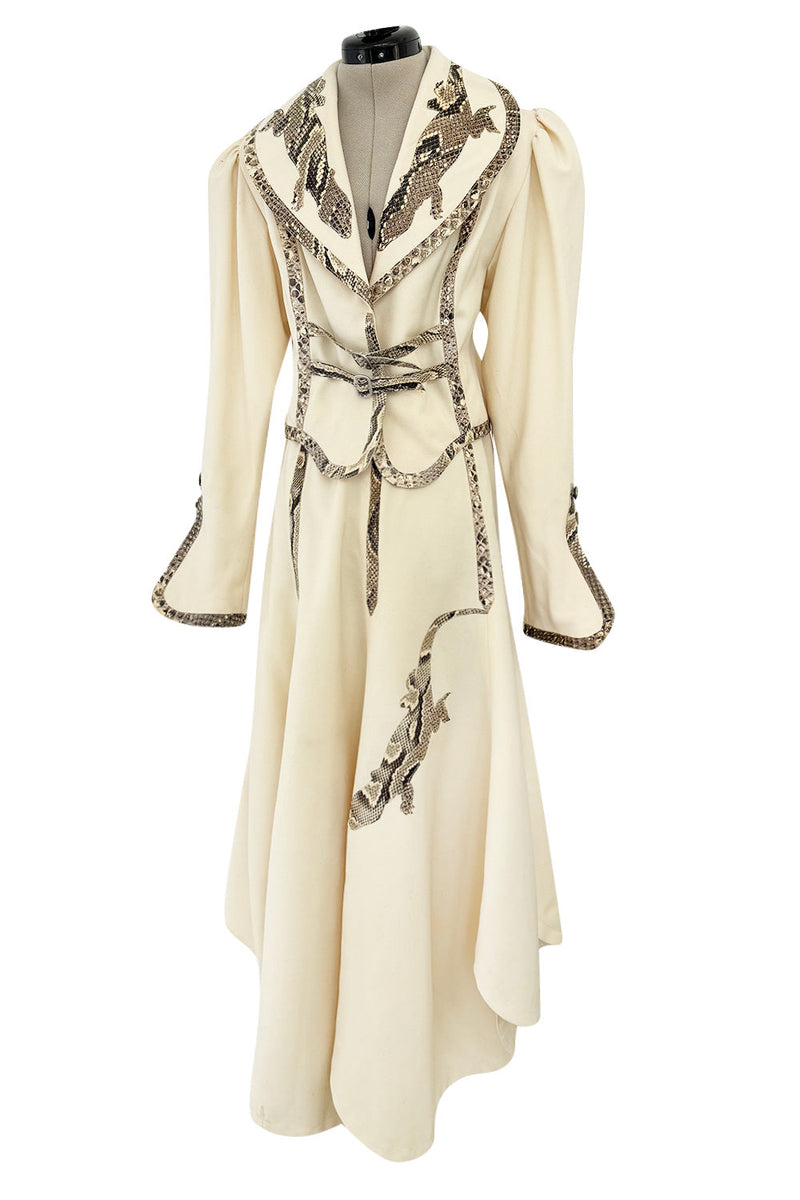 Important 1972 Bill Gibb Couture Debut Collection Lizard Detailed Cream Jacket & Scalloped Edged Skirt