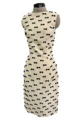 Rare & Chic Fall 1999 John Galliano Soft Ivory Wool Sleeveless Shift Dress Covered in Tiny Black Yarn Bows