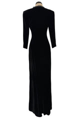 Fall 1998 Yves Saint Laurent Runway Black Velvet Dress w Elaborate Black Sequin Detailing
