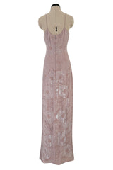 Exceptional Spring 1999 Giorgio Armani Runway Palest Ballet Nude Pink Floral Sequin Dress