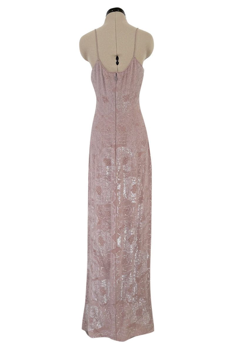 Exceptional Spring 1999 Giorgio Armani Runway Palest Ballet Nude Pink Floral Sequin Dress