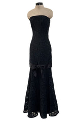 Spring 1987 Yves Saint Laurent Haute Couture Strapless Black Handmade Lace Dress