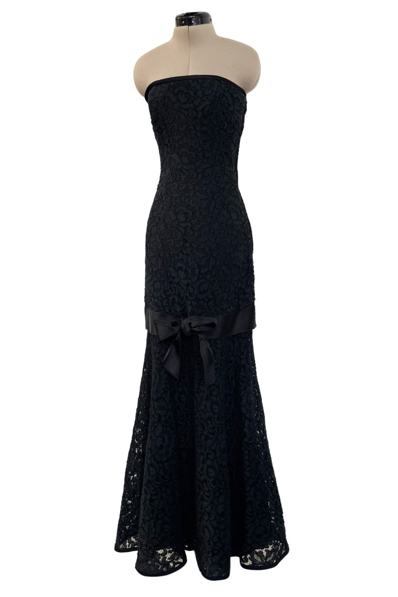 Spring 1987 Yves Saint Laurent Haute Couture Strapless Black Handmade Lace Dress