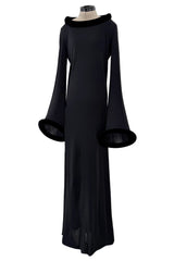 Outstanding Fall 1999 Jean Paul Gaultier Black Bias Cut Jersey w Black Velvet Cuffs & Collar