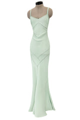 Fabulous Spring 2004 John Galliano Pale Mint Green Bias Cut Slip Dress w Rhinestone Detailing