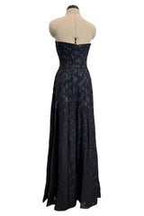 Pre-Fall 2011 Oscar de la Renta Runway Look 44 Strapless Black Silk Chiffon & Blue Embellished Jumpsuit