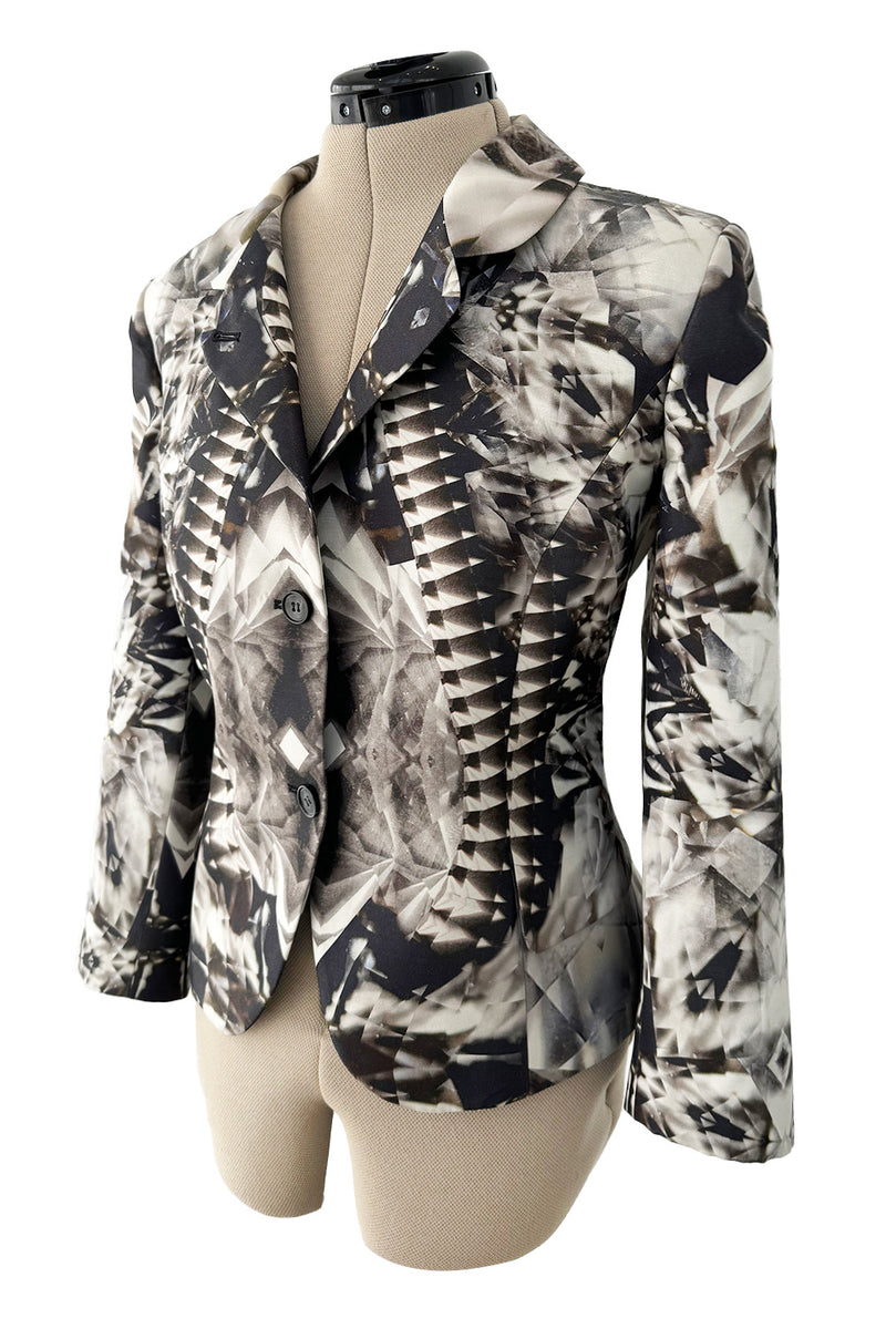 Iconic Spring 2009 Alexander McQueen Look 27 Grey Print Structured and Tailored Jacket
