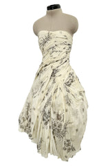 Spring 2004 Prada by Miuccia Variation on Look 52 Printed Ivory Strapless Cotton Dress