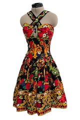 Spring 1992 Christian Lacroix Runway & Ad Campaign Printed Mini Dress w Lace Up Back & Full Skirt