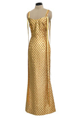 Extraordinary & Rare Fall 1995 Todd Oldham Runway Gold Metallic Woven Ribbon Dress