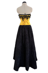 1987-1988 Christian Dior by Marc Bohan Textured Black Silk Skirt & Hand Beaded Corset Set