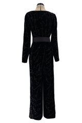 Exquisite Fall 2019 Giorgio Armani Runway Look 80 Velvet &Silk Ribbon Jumpsuit w Black Jet Beads