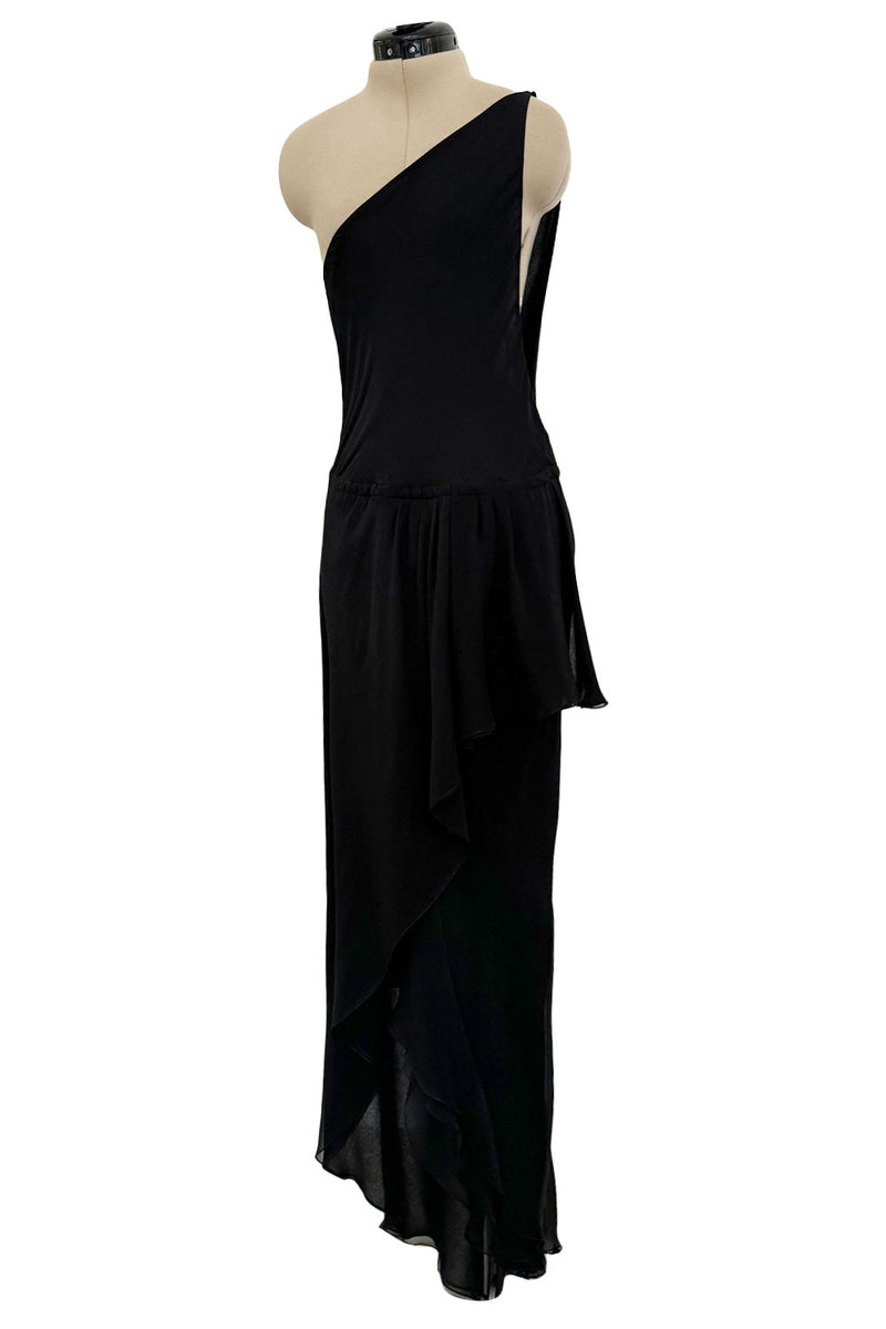 Important Spring 1979 Halston Couture Runway Black Silk Chiffon