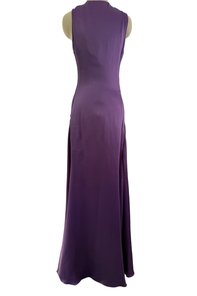 Minimalist Spring 2008 Alexander McQueen Purple Bias Cut Silk Dress w Front Plunge & Knot Detailing