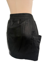 2010s Marc by Marc Jacobs Black Lambskin Leather Mini Skirt w Exaggerated Side Pockets