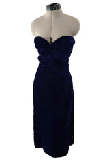 Fantastic Fall 1986 Yves Saint Laurent Runway Strapless Deep Purple-Blue Hand Gathered Velvet Dress