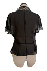 Beautiful mid-1980s  Emanuel Ungaro Haute Couture Black Silk Chiffon & Handmade Lace Wrap Top