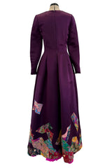 Fall 2002 Oscar de la Renta Runway Look 50 Deep Purple Silk Dress w Hand Applied Patchwork