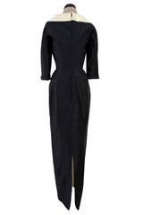 Fall 1995 Thierry Mugler Couture Runway Sculpted Body Shape Black Silk w Ivory Inset Dress