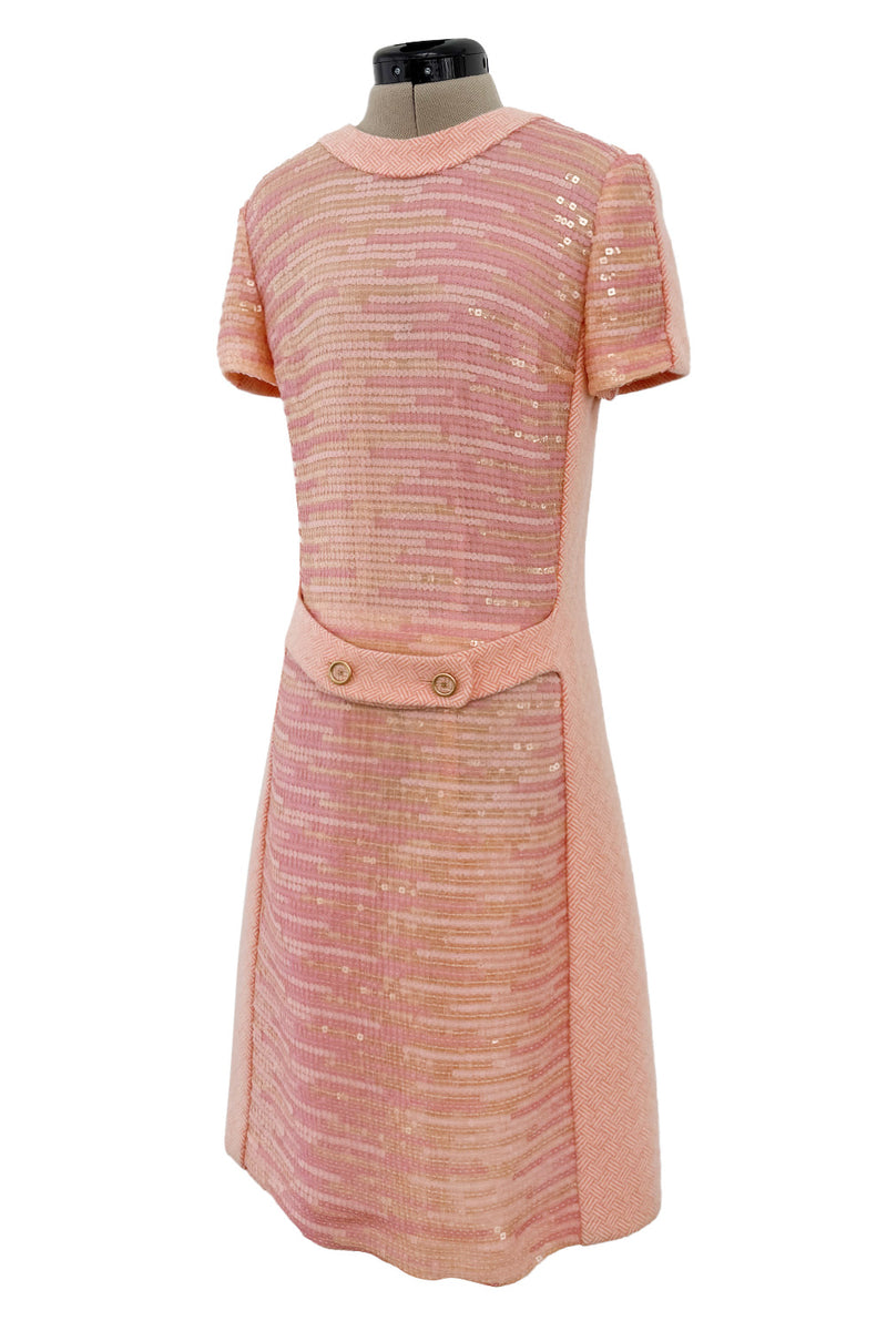 Chic Little Fall 2001 Chanel by Karl Lagerfeld Runway Pastel Pink Dress w Fully Sequin Front