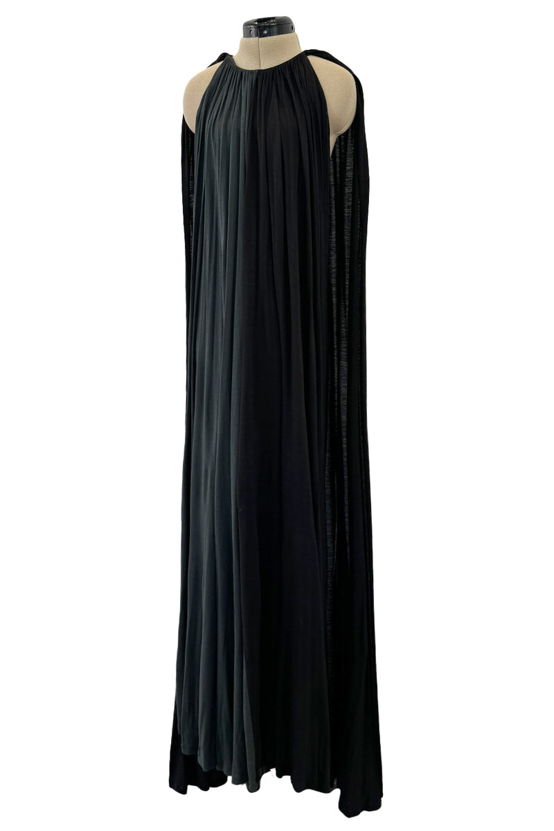 Dramatic Recent Chloe Black & Grey Jersey Dress w Floor Length Attached Cape Panels