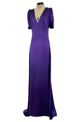 2007 Alexander McQueen Purple Bias Cut Liquid Silk Satin Dress w Amazing Sleeves