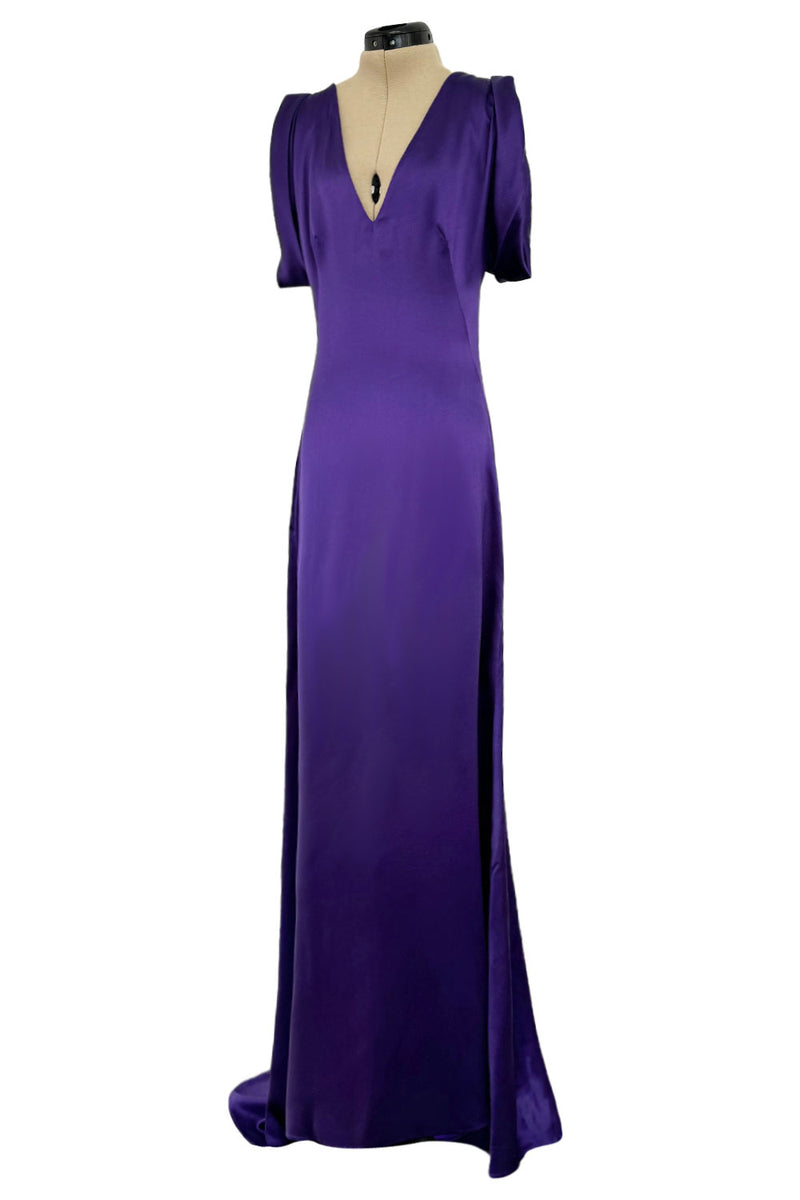 Beautiful 2007 Alexander McQueen Purple Bias Cut Liquid Silk Satin Dress w Amazing Sleeves