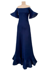 Rare Spring 1972 Christian Dior by Marc Bohan Haute Couture Blue Silk Gazaar Dress