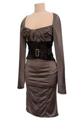 Important Fall 2003 Gucci by Tom Ford Runway Look 10 Stretch Silk Dress w Black Corset Waist Cincher Belt