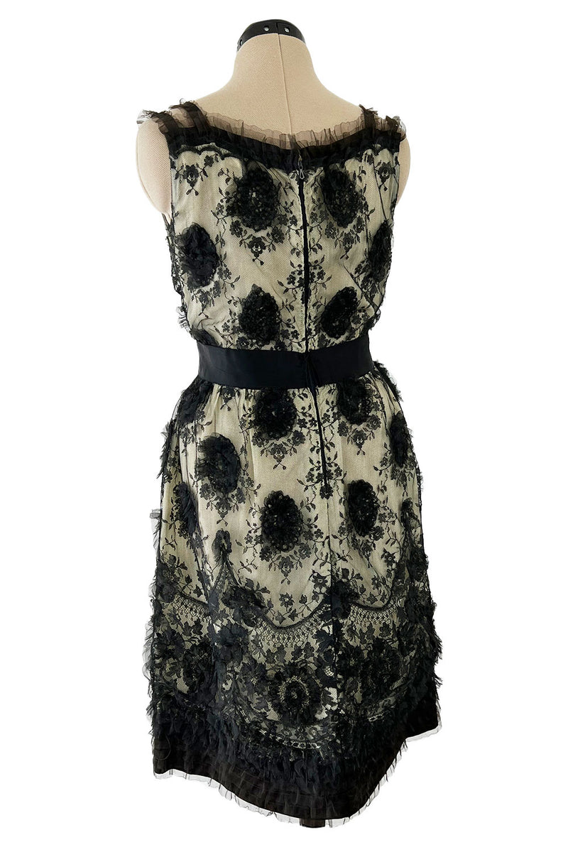 Stunning Late 1950s M. L. Paris Creations Demi-Couture Fine French Lace & Silk Dress