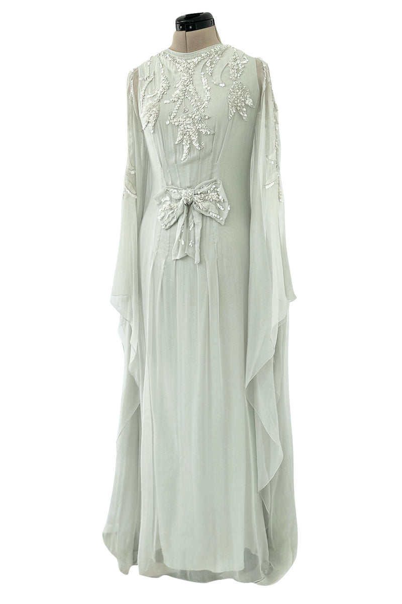 Spectacular Cruise 2011 Christian Dior by John Galliano Pale Seafoam Silk Chiffon Embellished Caftan Dress