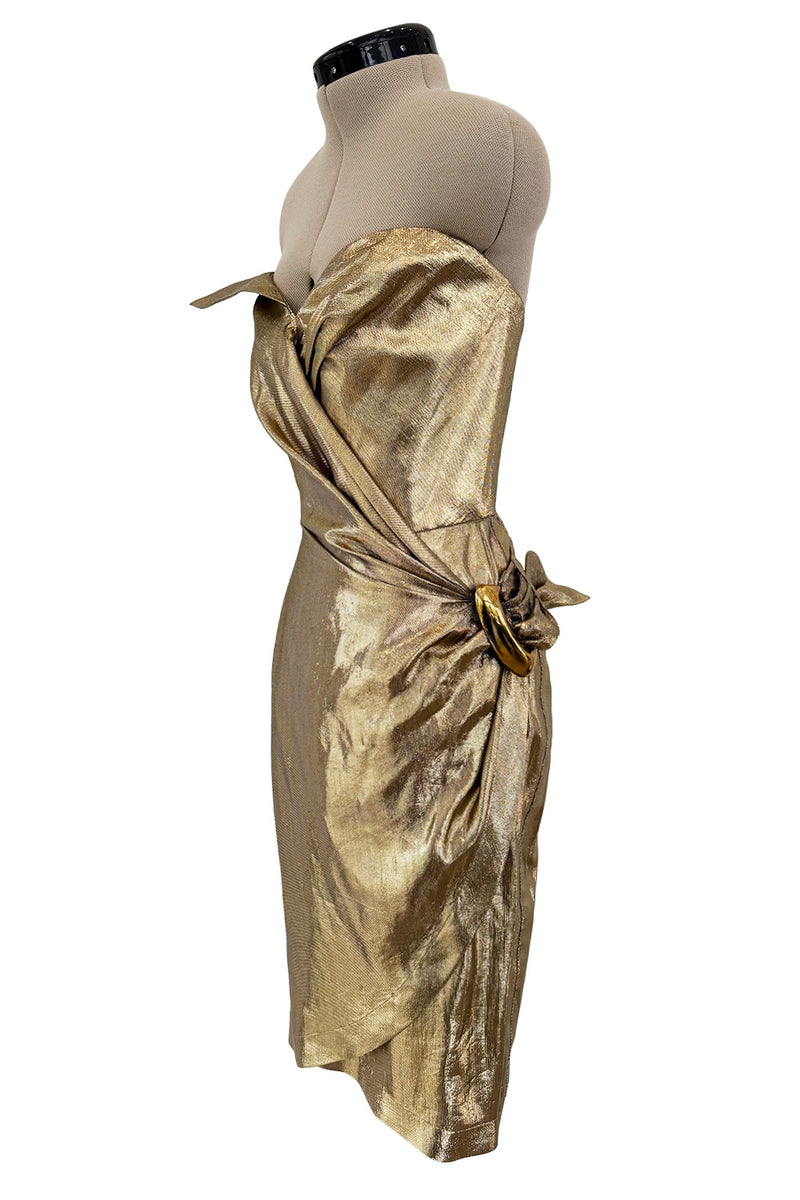 Fabulous c.1986 Thierry Mugler Strapless Metallic Gold Lurex Mini Dres Shrimpton Couture Fabulous c.1986 Thierry Mugler Strapless Metallic Gold Lurex Mini Dres Shrimpton Couture