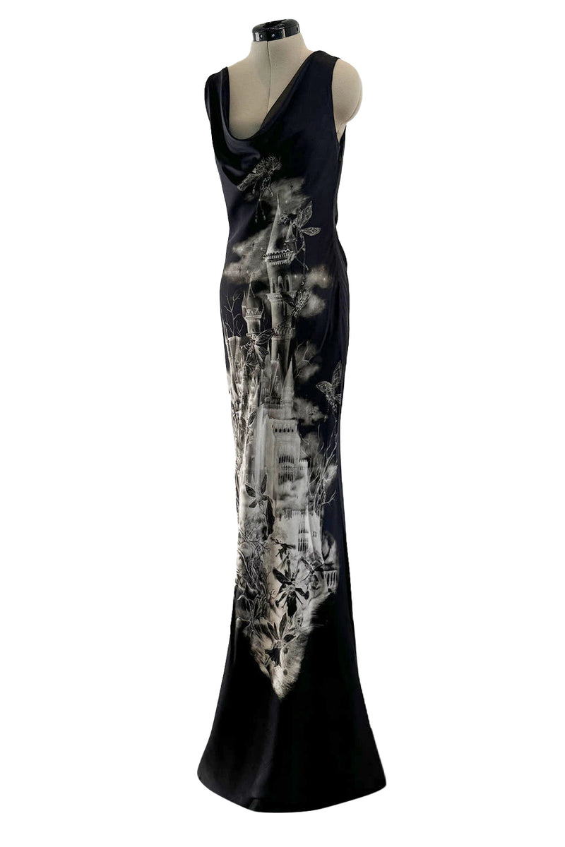 Iconic 2007 Alexander McQueen Fairy / Skeleton Castle Print Silk Bias Shrimpton Couture Iconic 2007 Alexander McQueen Fairy / Skeleton Castle Print Silk Bias Shrimpton Couture