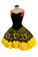 Rare Spring 1988 Christian Lacroix Demi-Couture Luxe Label Strapless Mini Dress w Lace & Bow Details