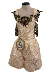 Outstanding Fall 2016 Dolce & Gabbana Metallic Gold Brocade Playsuit w 3D Magic Mirror & Embroidered & Sequin Details