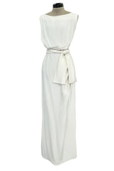 Yves Saint Laurent Spring 1993 minimalist White Dress w Raised Reptile Print